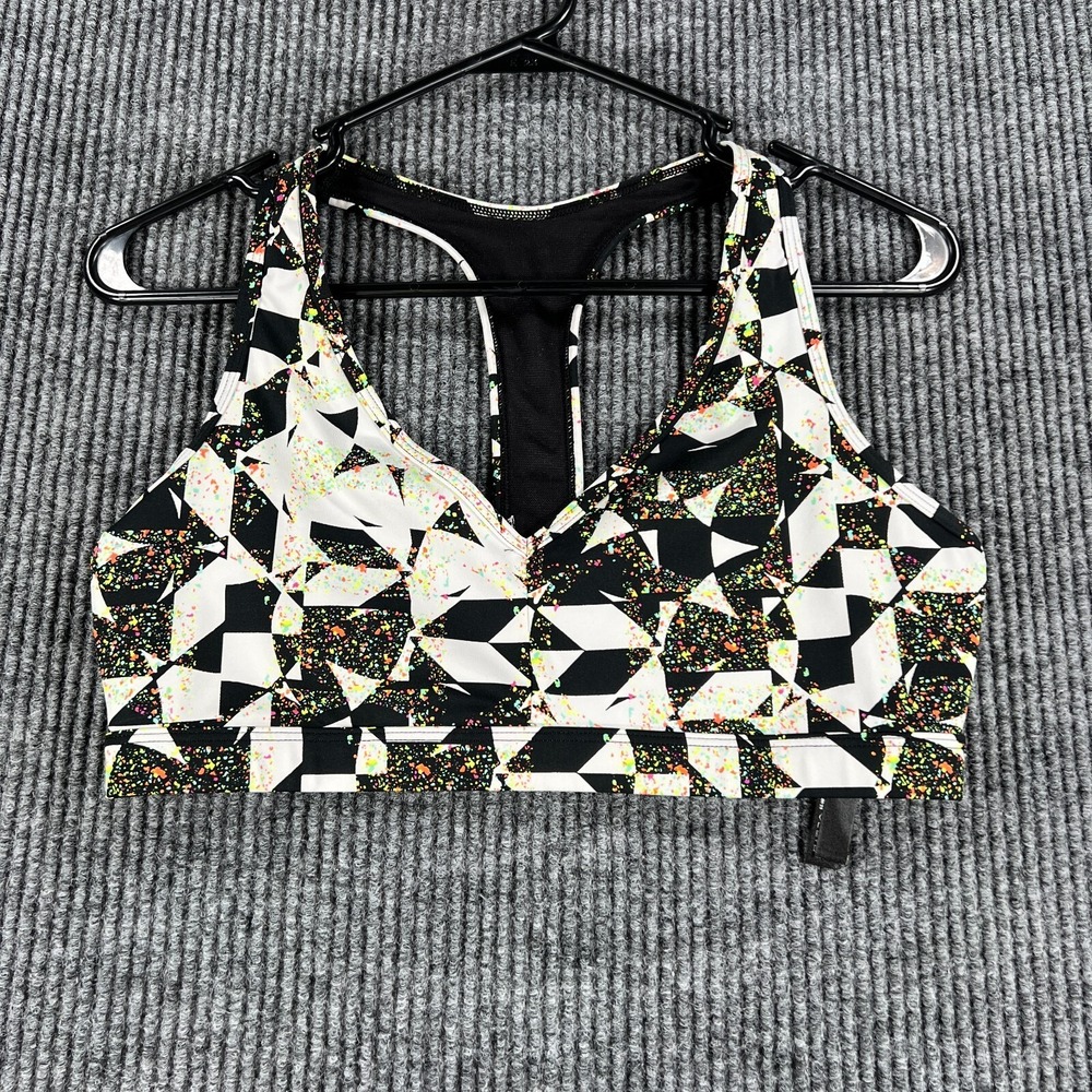 Victoria Sport Bra Womens Large‎ Black White Geometric Racerback Gym Workout